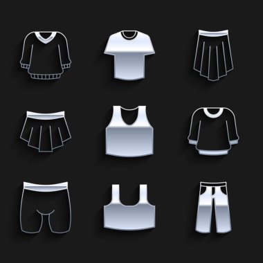 Undershirt, Pantolon, Süveter, Bisiklet Şortu, Etek ve İkona. Vektör