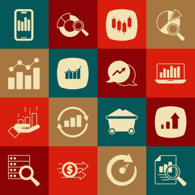 Belgeyi grafik grafiği, mali büyüme, dizüstü bilgisayar, Tarayıcı borsası, mobil ve simge ile ayarla. Vektör