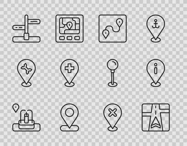 设置有喷泉线位置 Gps装置图 路线位置 道路交通标志 医疗交叉线 标志和信息图标 — 图库矢量图片