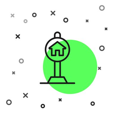 Beyaz arka planda siyah çizgi otel trafik simgesi işareti var. Vektör