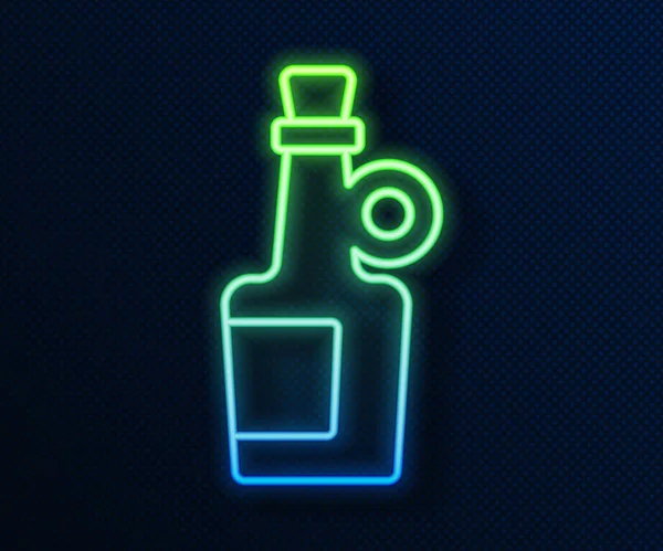 发亮的霓虹灯系列酒精饮料朗姆瓶图标隔离蓝色背景 — 图库矢量图片