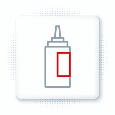 Çizgi sos şişesi simgesi beyaz arkaplanda izole edilmiş. Ketçap, hardal ve fast food için soslu mayonez şişeleri. Renkli taslak konsepti. Vektör