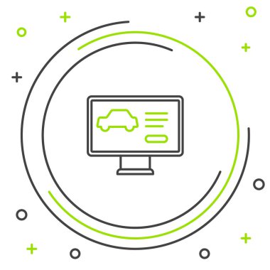 Beyaz arka planda izole edilmiş araç simgesinin hat donanımı tanılama durumu. Araba servisi ve tamir parçaları. Renkli taslak konsepti. Vektör