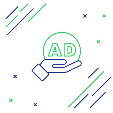 Satır Reklam simgesi beyaz arkaplanda izole edildi. Pazarlama ve tanıtım süreci kavramı. İlgili reklamlar. Sosyal medya reklamcılığı. Renkli taslak konsepti. Vektör