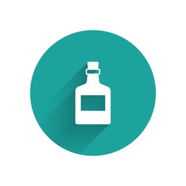 Beyaz Alkol, uzun gölgeli rom şişesi ikonu. Yeşil daire düğmesi. Vektör