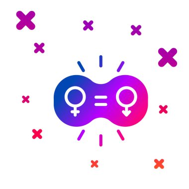 Renk cinsiyet eşitliği simgesi beyaz arkaplanda izole edildi. Eşit ücret ve fırsat iş konsepti. Kademeli rastgele dinamik şekiller. Vektör