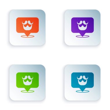 Beyaz arkaplanda izole edilmiş renkli berber ikonu. Kuaför logosu ya da tabela. Kare düğmelere renkli simgeleri yerleştir. Vektör