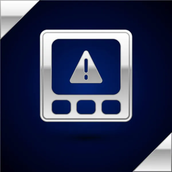 Silver Gps device error icon isolated on dark blue background. Vector — Stock Vector