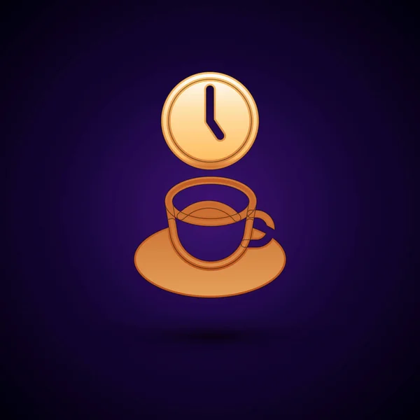 Gold Coffee Time Symbol isoliert auf schwarzem Hintergrund. Vektor — Stockvektor