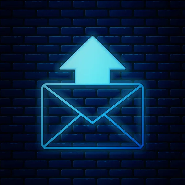 Néon brilhante Ícone de correio e e-mail isolado no fundo da parede de tijolo. Envelope símbolo e-mail. E-mail sinal de mensagem. Vetor —  Vetores de Stock