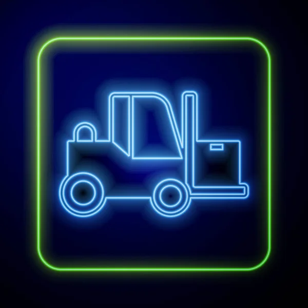 녹색 배경에 네온 포크리프트 트럭 아이콘 분리. 포크 로더와 판지 상자입니다. 화물 운송, 운송, 운송. Vector — 스톡 벡터