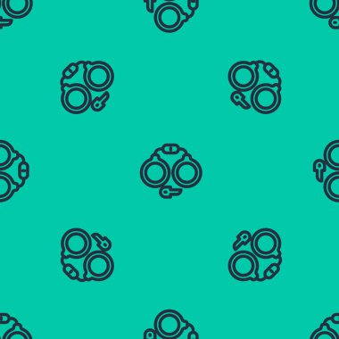 Mavi çizgili kelepçe ikonu yeşil arka planda izole edilmiş kusursuz desen. Vektör