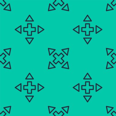 Mavi çizgi birçok yönden yalıtımlı ok simgesi yeşil arkaplandaki pürüzsüz deseni izole etti. Vektör