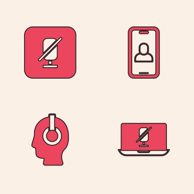 Dilsiz mikrofonu dizüstü bilgisayara, görüntülü sohbet konferansına ve Freelancer simgesine ayarla. Vektör