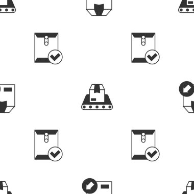 Karton karton kutuyu, konveyör bandını ve zarfı ayarlayın ve pürüzsüz desen işaretini işaretleyin. Vektör