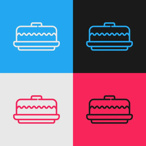 Pop art ligne icône Gâteau isolé sur fond de couleur. Joyeux anniversaire. Vecteur — Image vectorielle