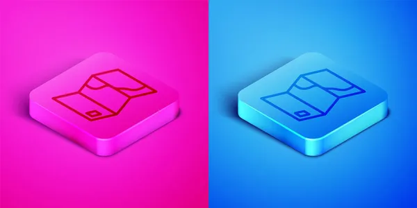 Isometric line Folded map icon isolated on pink and blue background. Square button. Vector — Stock Vector
