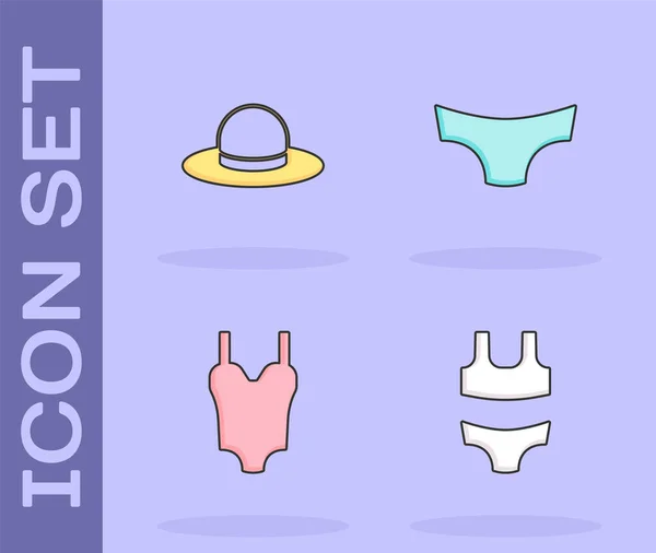 Conjunto de traje de baño, sombrero de hombre, y los hombres calzoncillos icono. Vector — Vector de stock