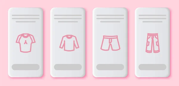 Набор линии футболка, свитер, короткие или брюки и брюки. Белая прямоугольная кнопка. Вектор — стоковый вектор