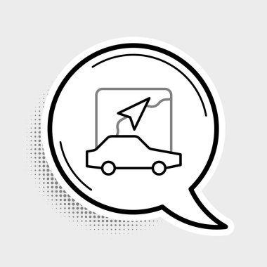 Şehir haritası navigasyon simgesinin çizgi bilgileri gri arkaplanda izole edildi. Mobil Uygulama Arayüzü tasarımı. Coğrafi konsept. Renkli taslak konsepti. Vektör