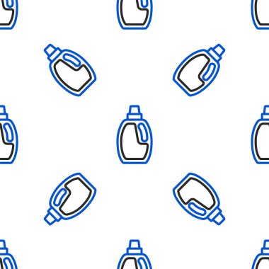 Çamaşır deterjanı, çamaşır suyu, bulaşık deterjanı ya da beyaz arka planda izole edilmiş başka bir temizlik maddesi ikonu için çizgi plastik şişe. Renkli taslak konsepti. Vektör