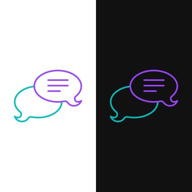 Konuşma balonu sohbet simgesi beyaz ve siyah arkaplanda izole edildi. İleti simgesi. İletişim ya da yorum sohbet sembolü. Renkli taslak konsepti. Vektör