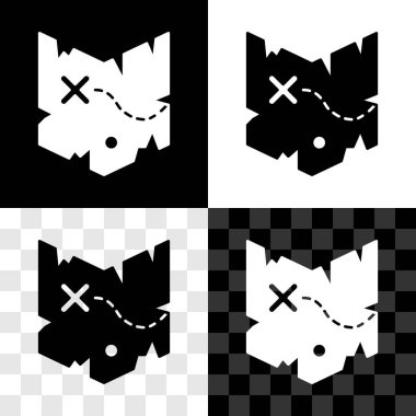 Korsan hazine haritası simgesini siyah beyaz, şeffaf arkaplanda izole et. Vektör