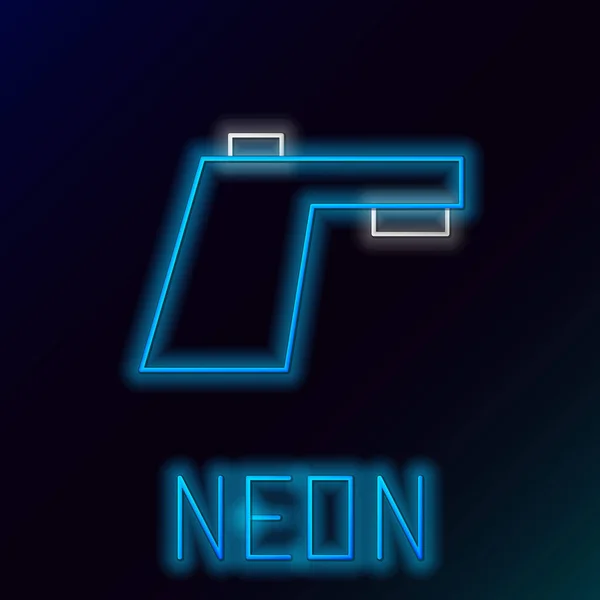 Glödande Neon Line Vatten Kran Ikonen Isolerad Svart Bakgrund Färgstarkt — Stock vektor