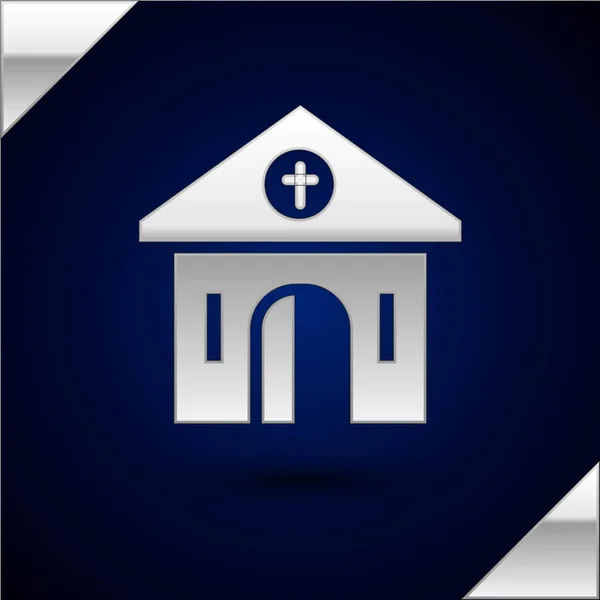 Silver Church Building Icon Isolated Dark Blue Background Christian Church — Stock Vector