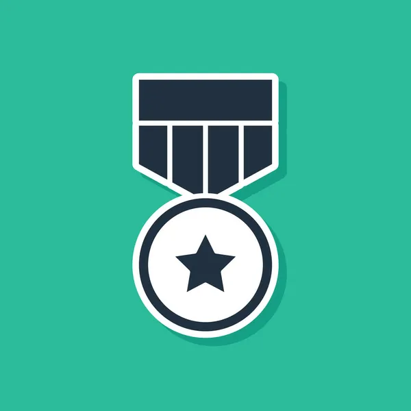 Ícone Medalha Recompensa Militar Azul Isolado Fundo Verde Assinatura Exército —  Vetores de Stock
