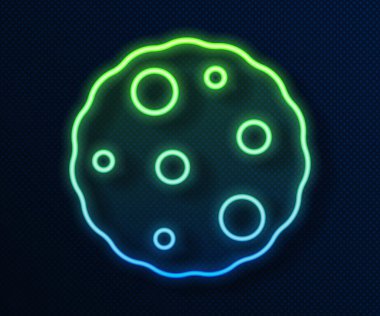 Parlayan neon çizgisi. Kurabiye ya da bisküvi. Mavi arka planda çikolata ikonu var. Vektör.