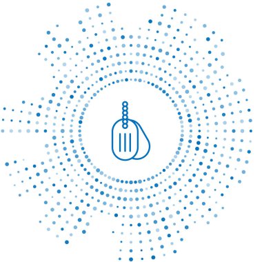 Mavi çizgi askeri künye simgesi beyaz arka planda izole edildi. Kimlik etiketi simgesi. Ordu işareti. Soyut çember rastgele noktalar. Vektör.