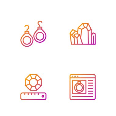 Online mücevher alışverişi, Mücevher taşı, küpeler ve. Renk simgeleri. Vektör