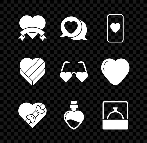 Set Heart Speech Bubble Online Dating App Chat Candy Heart — 스톡 벡터
