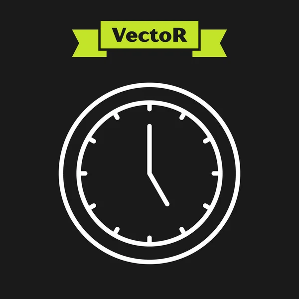 Weiße Linie Clock Symbol Isoliert Auf Schwarzem Hintergrund Zeitsymbol Vektor — Stockvektor