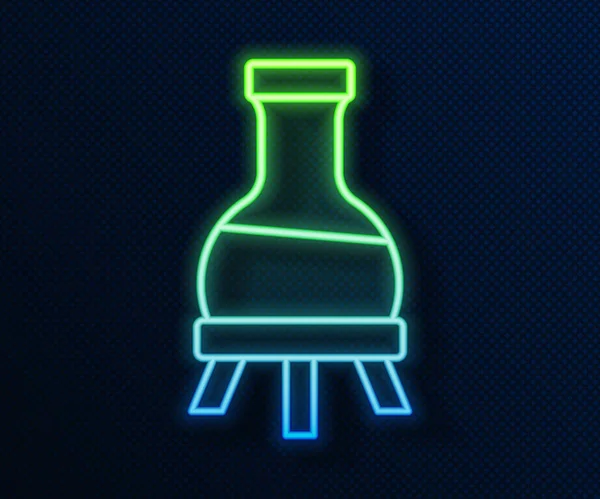 发光的霓虹灯线试管和烧瓶化学实验室测试图标隔离在蓝色背景 实验室玻璃器皿标志 — 图库矢量图片