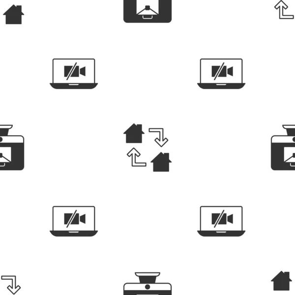 Set Online Werken Video Camera Laptop Naadloos Patroon Vector — Stockvector