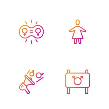 Feminist aktivist, cinsiyet eşitliği ve kadın hakları savunucusu. Renk simgeleri. Vektör