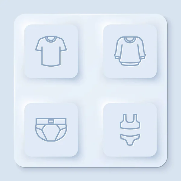 Set Línea Camiseta Suéter Calzoncillos Hombre Traje Baño Botón Cuadrado — Vector de stock