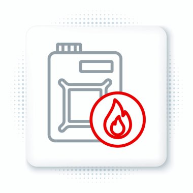 Motor makine yağı simgesi için çizgi kutusu beyaz arkaplanda izole edildi. Benzin bidonu. Yağ değiştirme ve onarım servisi. Motor yağı işareti. Renkli taslak konsepti. Vektör