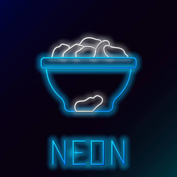 Leuchtende Neon-Linie Datumsfrucht in Schale Symbol isoliert auf schwarzem Hintergrund. Buntes Rahmenkonzept. Vektor — Stockvektor