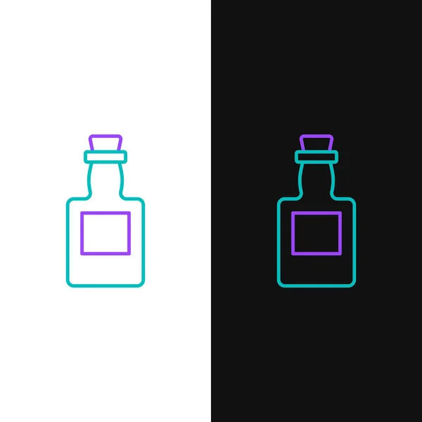Linia Tequila butelka ikona izolowane na białym i czarnym tle. Meksykański drink alkoholowy. Kolorowy koncept. Wektor — Wektor stockowy