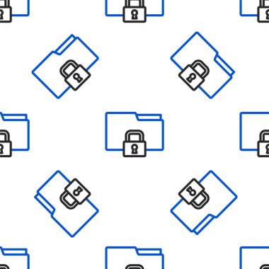 Satır Dizini ve kilit simgesi beyaz arkaplanda izole edilmiş kusursuz desen. Kapalı dosya ve asma kilit. Güvenlik, güvenlik, koruma kavramı. Renkli taslak konsepti. Vektör