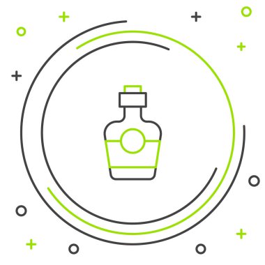 Beyaz arka planda izole edilmiş çizgi tekila şişesi ikonu. Meksika alkolü. Renkli taslak konsepti. Vektör