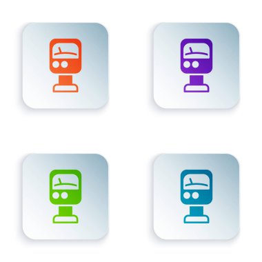 Beyaz arkaplanda izole edilmiş renk basıncı su sayacı simgesi. Kare düğmelere renkli simgeleri yerleştir. Vektör