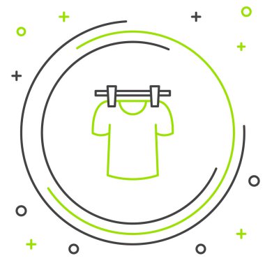 Çizgi kurutma simgesi beyaz arkaplanda izole edildi. Temiz gömlek. Çamaşırları çamaşır mandallarıyla iple yıka. Kıyafet bakımı ve düzenlilik. Renkli taslak konsepti. Vektör