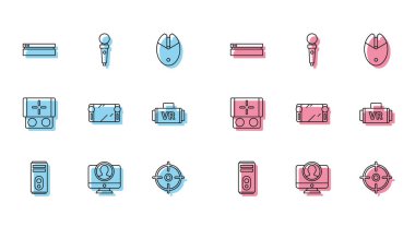 Satır Bilgisayarı, Hesap Ekranı Oluştur, Oyun Konsolu, Hedef Spor, Taşınabilir Video, Sanal Gerçeklik Gözlüğü ve Oyun Makinesi simgesi için Joystick 'i ayarla. Vektör