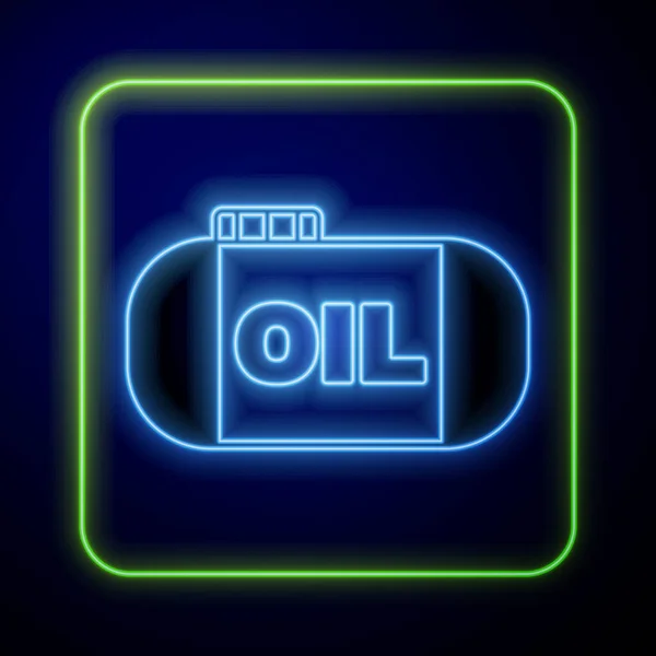 Icono de almacenamiento del tanque de aceite de neón brillante aislado sobre fondo azul. Depósito para buques industriales de petróleo y gas. Estación de tecnología de tanques de aceite. Vector — Archivo Imágenes Vectoriales