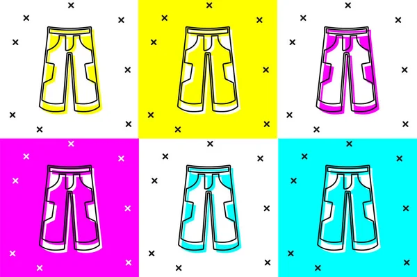 Définir l'icône Pantalon isolée sur fond de couleur. Pantalon signe. Vecteur — Image vectorielle