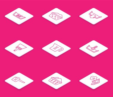 Damar temizleme, sabun köpüklü leğen, çamaşır yıkama modu, pencereler için lastik temizleyici, ölçü kabı, pudra ve ikon. Vektör